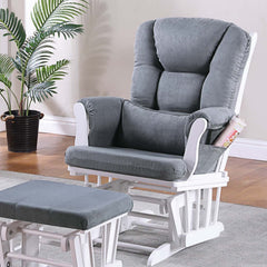 Luxurious Upholstered Glider Chair w Ottoman Dark Gray Microfiber Gliding Motion Chair Plush Cushion Seat Wooden Base