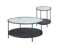 2pc Modern Occasional Table Set Coffee Table Glass Top End Table Black Metal Finish Living Room Furniture