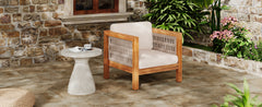 Acacia Wood Outdoor Club Chair with Beige Rope Arm and Beige Cushions,400 lbs Capacity