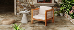 Acacia Wood Outdoor Club Chair with Beige Rope Arm and Beige Cushions,400 lbs Capacity