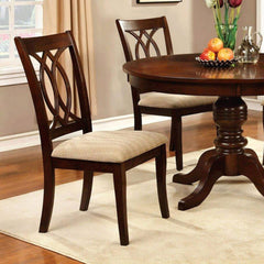 Contemporary Style 5pc Dining Set Brown Cherry Solid wood Round Pedestal Table 4x Side Chairs Dining Room Furniture