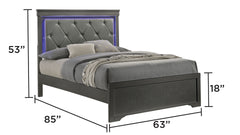 Blaze Upholstered Modern Style Queen Bed Made with LED Headboard & Wood in Metallic Gray(NJ Inventory)