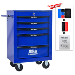 Rolling Metal Tool Chest with 5 Drawers, 20" 5-Drawer Tool Chest Cabinet with Ball Bearing Drawer Slides, Steel Tool Storage Box Organizer -BLACK&BLUE