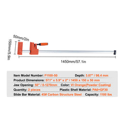 Bar Clamps for Woodworking, 2-Pack 50" Parallel Clamp Set, F Clamp with 1100 lbs Load Limit, Even Pressure, High-strength Plastic and Carbon Steel, Wood clamps for Woodworking Metal Working