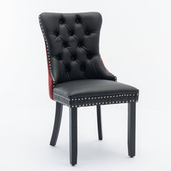 A&A Furniture, Nikki Collection Modern, High-end Tufted Solid Wood Contemporary PU and Velvet Upholstered Dining Chair with Wood Legs Nailhead Trim 2-Pcs Set, Black+WineRed, Burgundy,SW2101BW