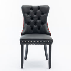 A&A Furniture, Nikki Collection Modern, High-end Tufted Solid Wood Contemporary PU and Velvet Upholstered Dining Chair with Wood Legs Nailhead Trim 2-Pcs Set, Black+WineRed, Burgundy,SW2101BW