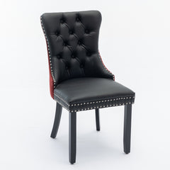 A&A Furniture, Nikki Collection Modern, High-end Tufted Solid Wood Contemporary PU and Velvet Upholstered Dining Chair with Wood Legs Nailhead Trim 2-Pcs Set, Black+WineRed, Burgundy,SW2101BW