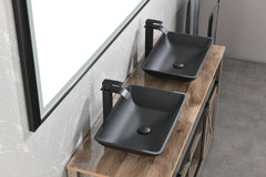 22" L -14" W - 4" H Matte Black Glass Rectangular Vessel Bathroom Sink with Faucet and Pop-Up Drain in Matte Black