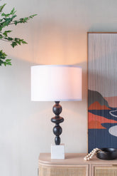 D15x29.5" Black and White Table Lamp with Round Four Tiered Body (Lamp Shade Assembly Required)