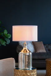 D18x32.2" Silver Round Table Lamp with White Fabric Shade(Lamp Shade Assembly Required)