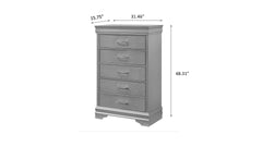 5-Drawer Tall Chest Modern 1pc Black Finish Solid Wood Wooden Crocodile Texture Crystal Tufted Handle Bedroom Home Furniture