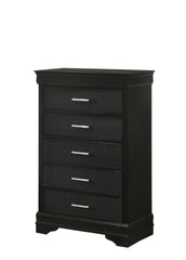 5-Drawer Tall Chest Modern 1pc Black Finish Solid Wood Wooden Crocodile Texture Crystal Tufted Handle Bedroom Home Furniture