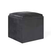 Rockwood 17 inch Wide Cube Storage Ottoman with Tray in Distressed Black Vegan Leather