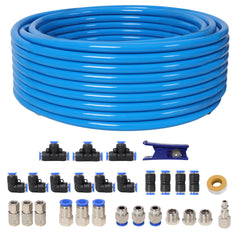 1/2 Inch OD×60 Feet PU Air Tube Kit,Garage Air Compressor Accessories Kit,Industrial Type Quick Connect Coupler and Plug,Blue Tubing