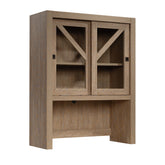 Farmhouse Library Hutch with Glass Doors, Brown finish