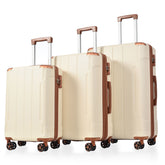 Luggage Sets 3 Piece, Expandable Hard shell ABS Suitcases with Double Spinner, Travel luggage Set with TSA Lock (20/24/28inch, White Brown)