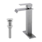 Waterfall Spout Bathroom Sink Single Handle Faucet with Pop-Up Drain (No Overflow)