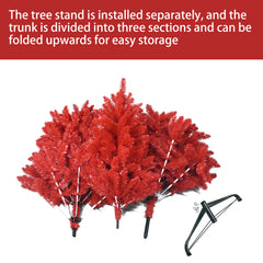 5FT Red Christmas Tree – Pure Red PVC Tree with 624 Tips, Hinged Branches for Easy Setup, Stable Metal Stand, Bold Holiday Decoration