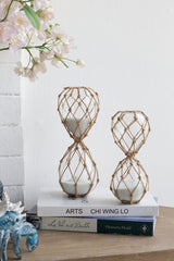 Set of 2, Clear Woven Hourglass, White Sand, S: 3.4x3.4x8.2" 30-Minute, L: 3.8x3.8x10" 45-Minute