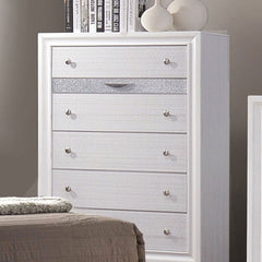 Contemporary Style 1pc Chest Hidden Jewelry Drawer English Dovetail Drawers Silver Knobs White Finish Bedroom Furniture