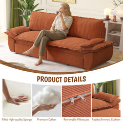 73.2" Queen Pull Out Sofa Bed,3-in-1 Convertible Sleeper Sofa,Multi-Functional Corduroy Loveseat Bed,Orange