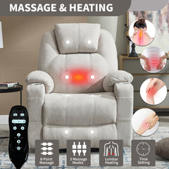 Up to 350 LBS polyester Power Lift Recliner Chair, Heavy Duty Motion Mechanism with 8-Point Vibration Massage and Lumbar Heating, USB and Type-C Ports, Stainless Steel Cup Holders, Beige