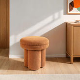 Saddle Brown Finish Round Top Accent Chair Pedestal Base Mushroom Design Stool Primary Living Room
