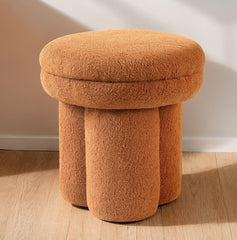 Saddle Brown Finish Round Top Accent Chair Pedestal Base Mushroom Design Stool Primary Living Room