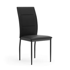 Contemporary Upholstered Side Chairs 2pc Set, Synthetic Leather Black Metal Legs