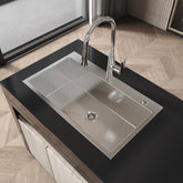 Stainless Steel Kitchen Sink, 32″x19″ Single Bowl, Overmount Handmade Sink in Brushed Nickel, with US Standard Drain and Hook, LS-SSBR02