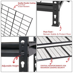 5-Tier Heavy Duty Metal Shelving Unit, 48"W x 24"D x72"H, Adiustable Storage Rack, Boltless Assembly, 4000 lbs Total Load Capacity, for Garage,Basement,Warehouse.Workshop, Black
