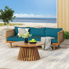 Wicker Patio Furniture Set Outdoor Rattan Sectional Sets Conversation Set - Weather-Resistant, for Garden, Patio & Deck(with Water Resistant Thick Dark Teal Cushions)