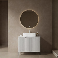 TURIO 30" Bathroom Vanity with Sink, Freestanding Bathroom Storage Cabinet with 2 Doors, White Rectangular Ceramic Basin and Carrara White Artificial Marble Counter Top, White Color