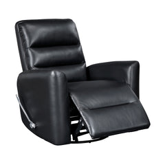 Glider Reclining Chair Swivel Motion Black Breathable Faux Leather Upholstery Luxury Living Room Furniture, Movie Chair