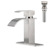 Waterfall Spout Bathroom Sink Single Handle Faucet with Pop-Up Drain (with Overflow)