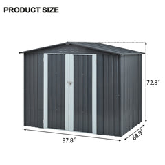 Metal Storage Shed with Double Doors, Heavy-Duty Galvanized Steel Outdoor Garden Shed for Tools, Lawn Equipment, and Yard Storage (72.8"Hx68.9"Dx87.8"W)