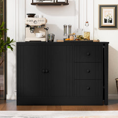 U_STYLE 89.7''Wooden Sideboard with Extendable Table,Multifunctional Storage Cabinet with 2 Doors and 3 Drawers,for Living Room,Study,Foyer and Kitchen