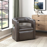 Modern Accent Chair 1pc Dark Coffee Color Upholstery Metal Swivel Base Contemporary Living Room Furniture Luxurious Comfort Barrel Back