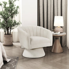 1pc Modern Swivel Accent Chair Beige Boucle Upholstery Solid Wood Foam Seat Cushion Unique Style Comfort Home Furniture
