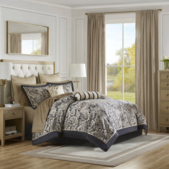 12 Piece Comforter Set with Cotton Bed Sheets Black Full