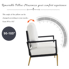 Upholstered Accent Chair, Velvet Lounge Arm Chair with Solid Wood Frame, Living Room Chairs with Metal Legs for Reading Chair for Balcony, Living Room and Bedroom, White