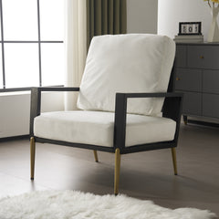Upholstered Accent Chair, Velvet Lounge Arm Chair with Solid Wood Frame, Living Room Chairs with Metal Legs for Reading Chair for Balcony, Living Room and Bedroom, White