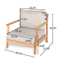 Patio Acacia Wood Club Chair with Water-resistant Cushion, Teak + Beige (1 PC )