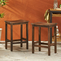 Outdoor Acacia Wood Counter Height Barstool, Set of 2, Mahogany Brown Finish