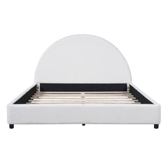 Queen Size Bed Frame With Boucle Upholstered Round Curved Headboard, White