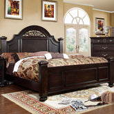 Queen Panel Bed 1pc Contemporary Style Dark Walnut Bedroom Furniture Formal Floral Design in Headboard