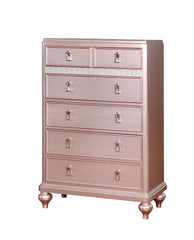 Contemporary Style Chest 1pc Mirror Trim Rose Gold Finish Bun Feet Felt Lined Top Drawers Bedroom Furniture