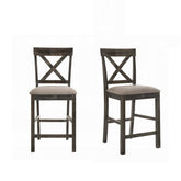 Contemporary Counter Height Chairs Set of 2 Upholstered Seat X-Back Classic Gray Finish Wooden Dining Furniture