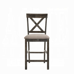 Contemporary Counter Height Chairs Set of 2 Upholstered Seat X-Back Classic Gray Finish Wooden Dining Furniture