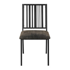 Set of 2pc Side Chairs Black Finish Synthetic Leather Upholstered Metal Ergonomic Backrest Dining Room Furniture